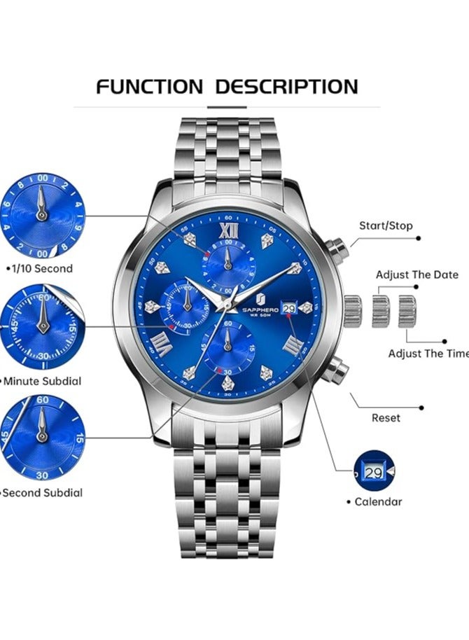 سافيرو ساعة SAPPHERO رجالية دائرية من الفولاذ المقاوم للصدأ، مقاومة للماء حتى عمق 50 مترًا، مضيئة، هدية أنيقة، ساعة يد مع عرض التاريخ وحركة كوارتز تناظرية - Image 5